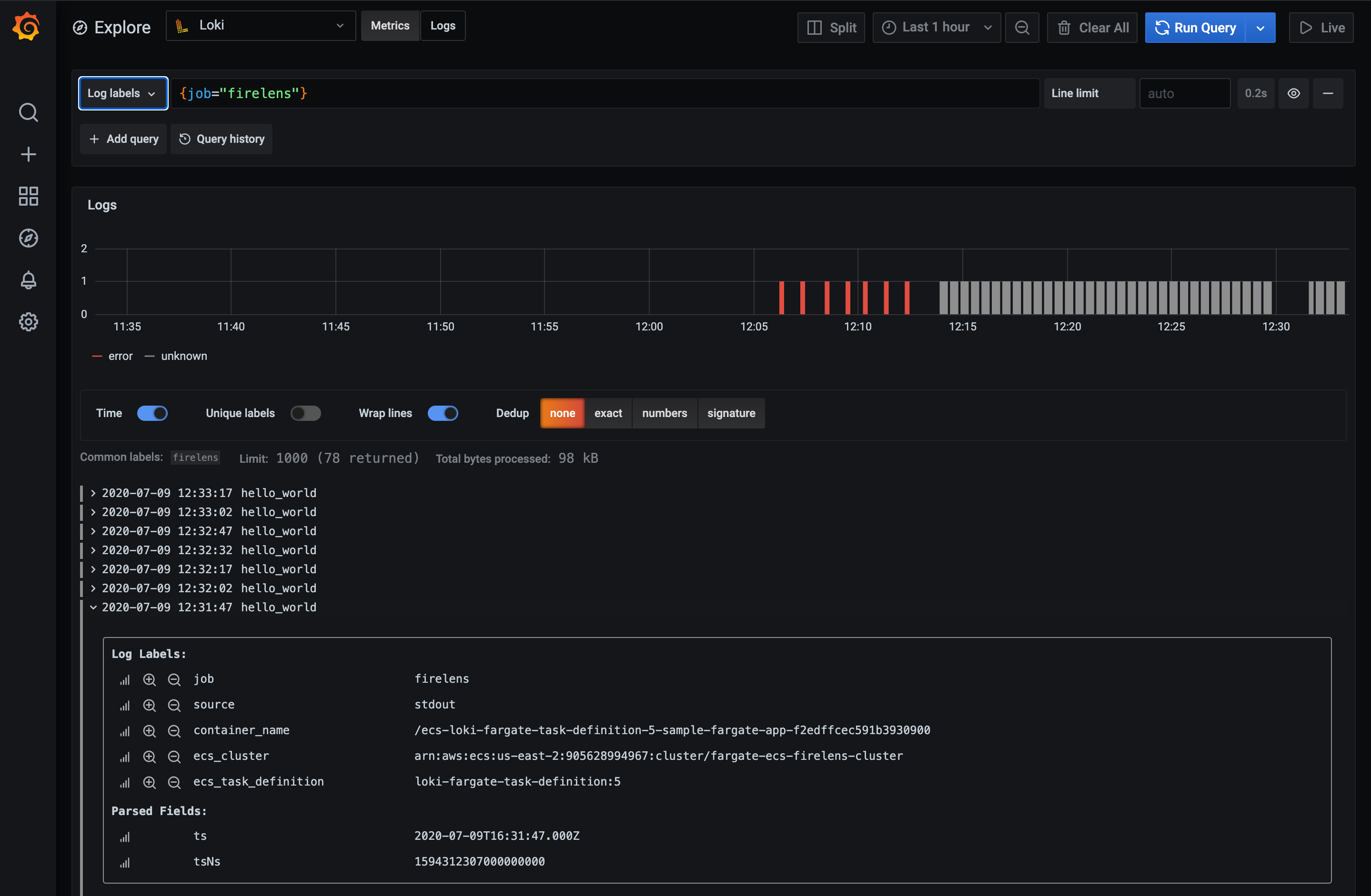 grafana logs firelens