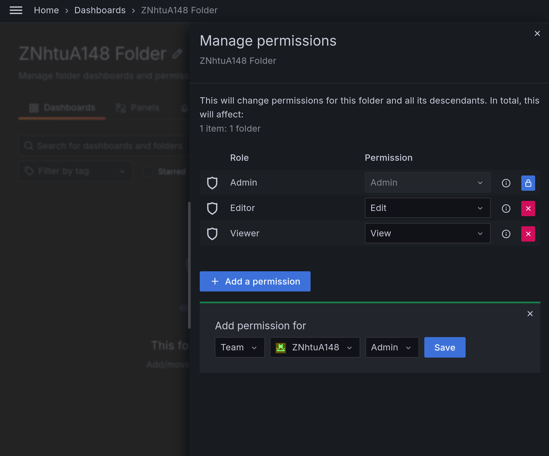 Manage permissions menu