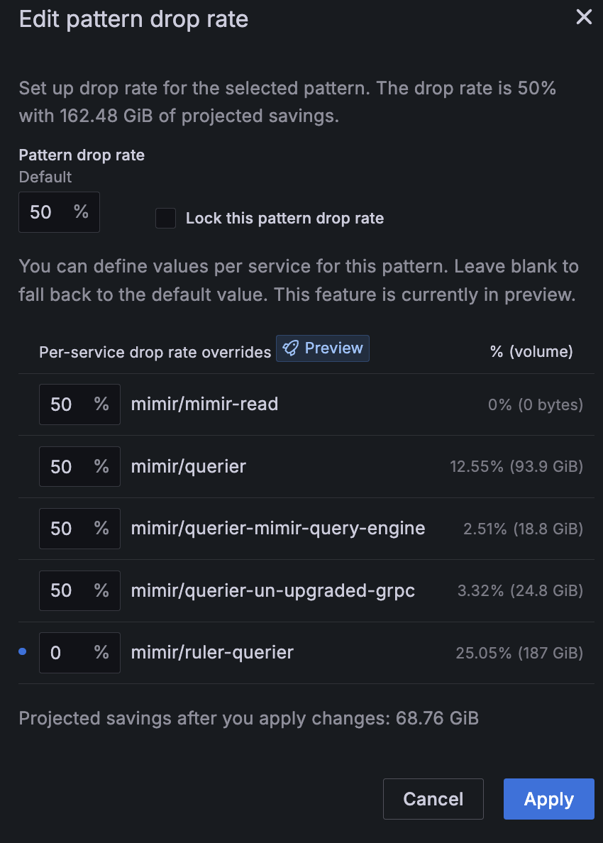 Edit pattern drop rate menu