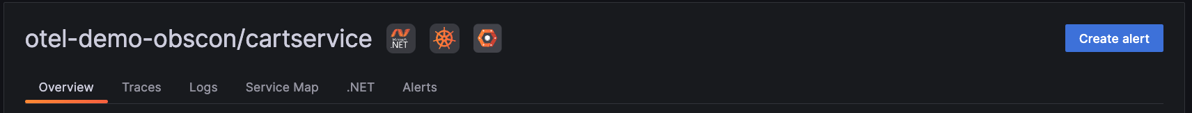 A screenshot of various tabs in Application Observability.