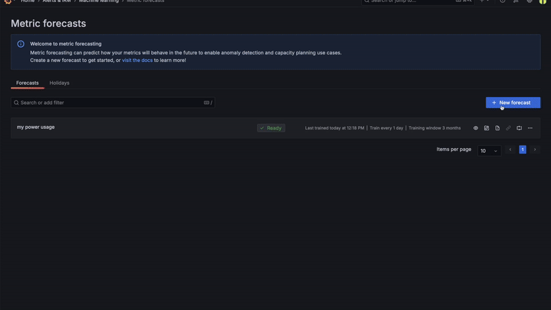 A gif showing the new UI for metric forecasting.