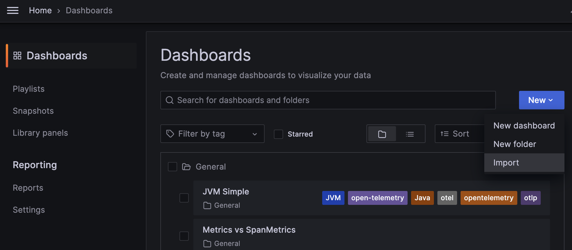 Screenshot of Grafana Cloud UI to add RED metrics dashboard