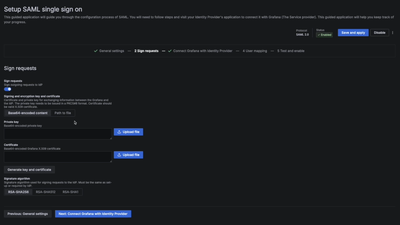A screenshot of SAML setup.