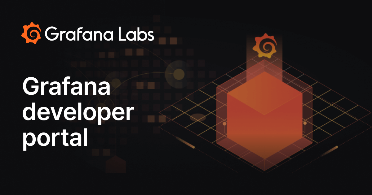An illustration featuring the Grafana Labs logo, an orange cube on a graph, and text that reads, Grafana developer portal