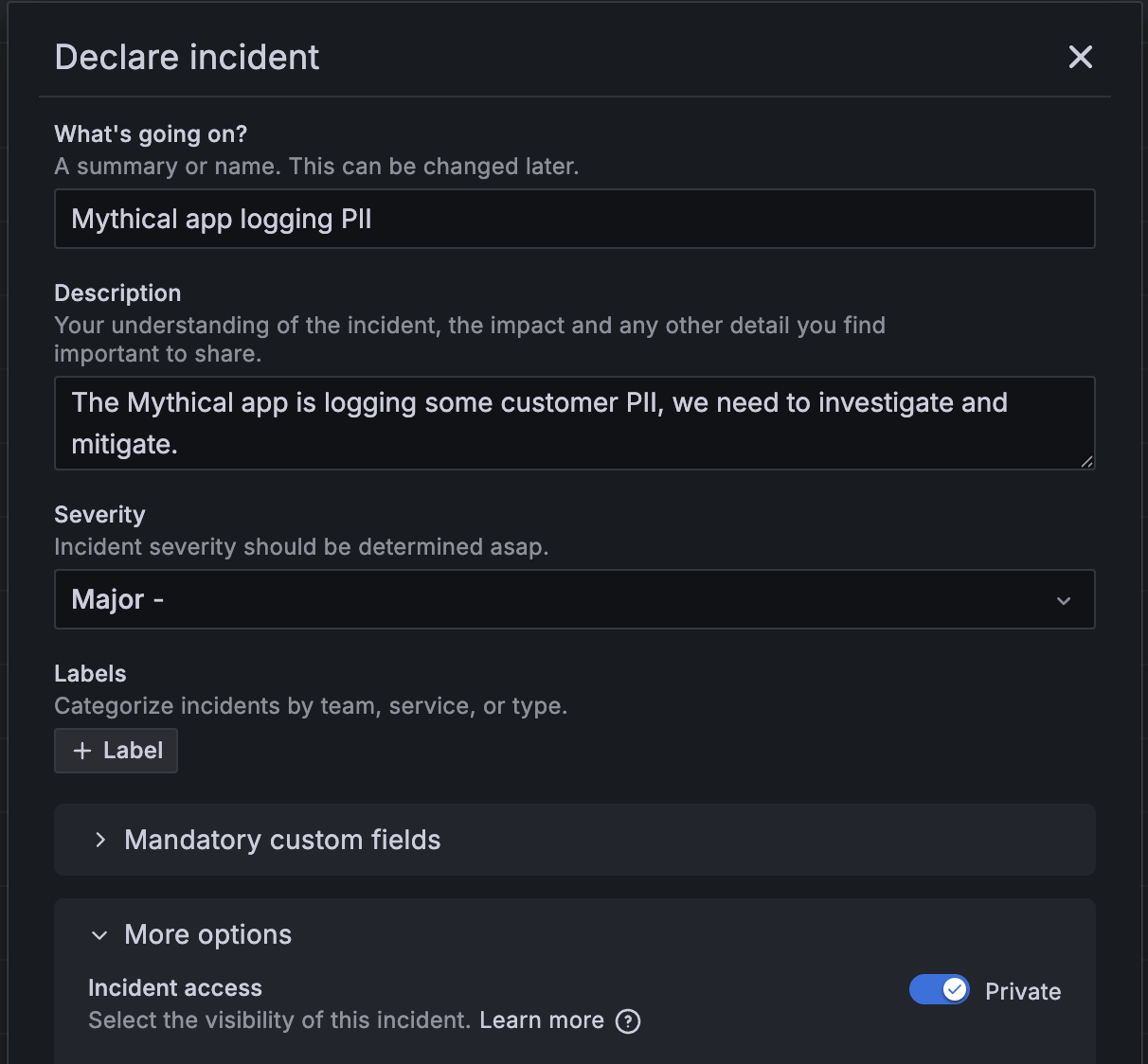 Declare incident menu