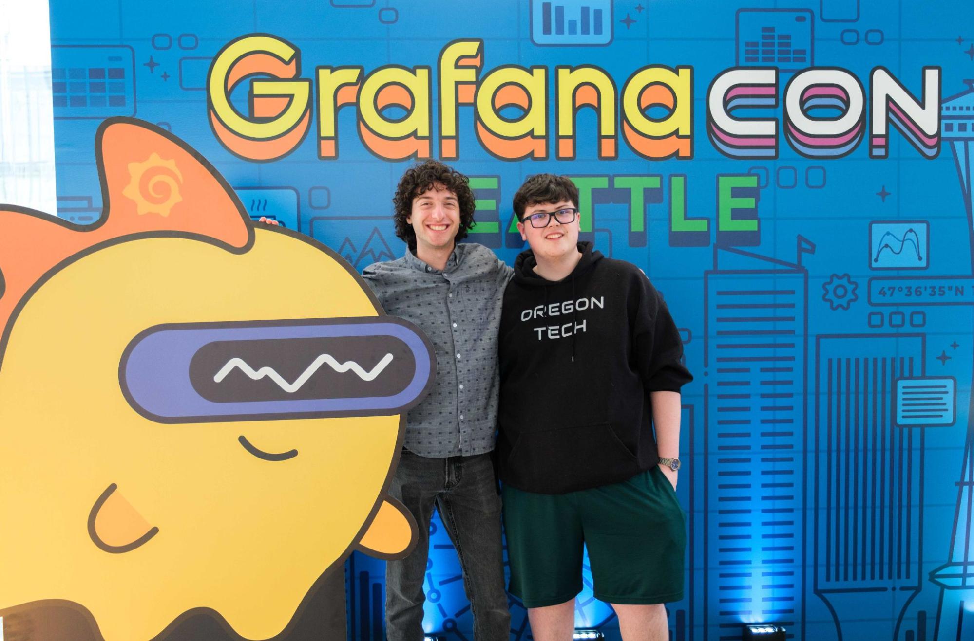*Dakota Roth (left) and Cole Bentley (right) at GrafanaCON 2025.* A photo of Dakota Roth and Cole Bentley at GrafanaCON 2025.