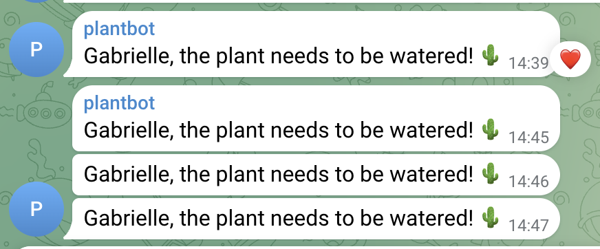 A screenshot of the alerting notifications sent to Telegram.