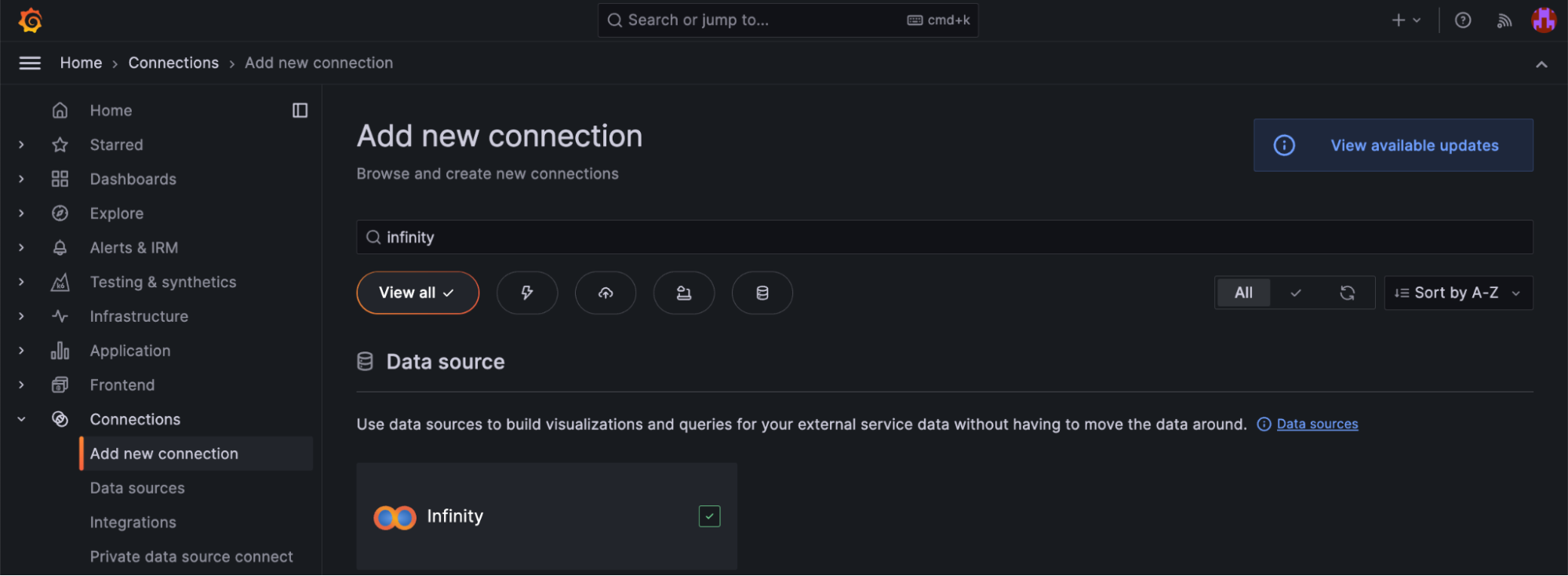 A screenshot showing how to search for the Infinity plugin.
