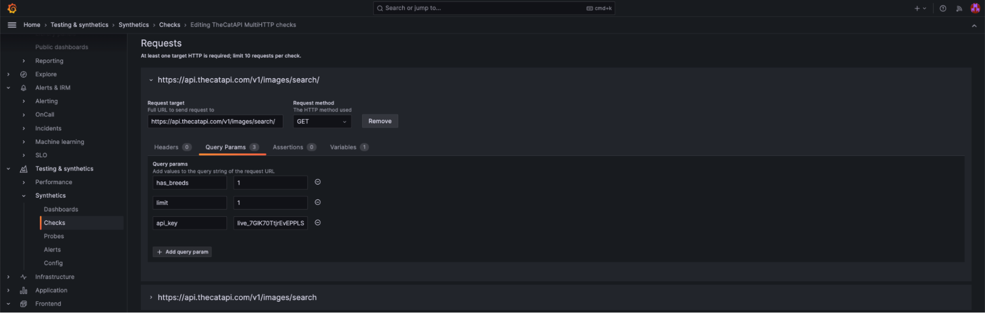 A screenshot showing how to configure query parameters.