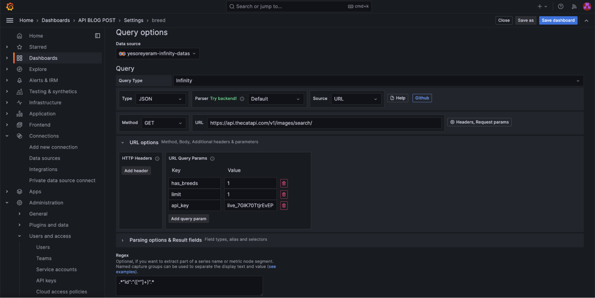 A screenshot showing query options.