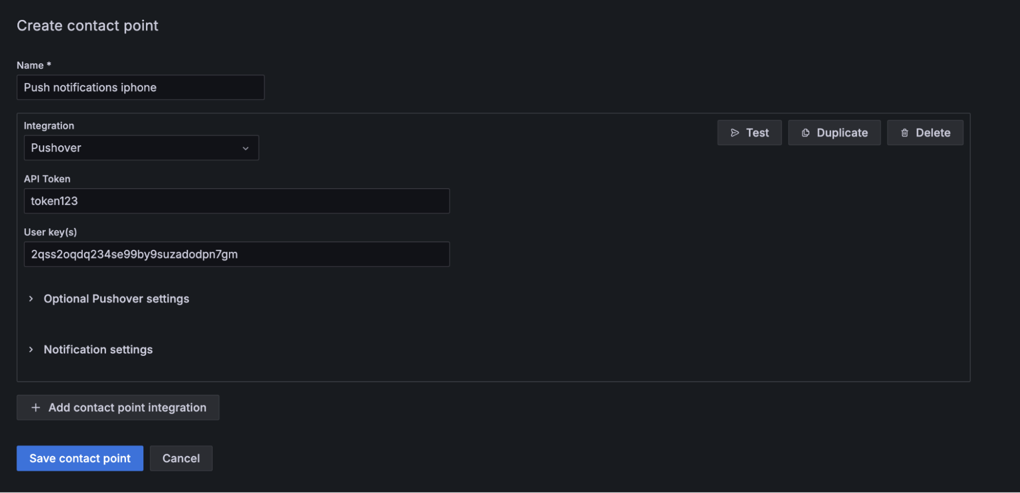 Create contact point menu