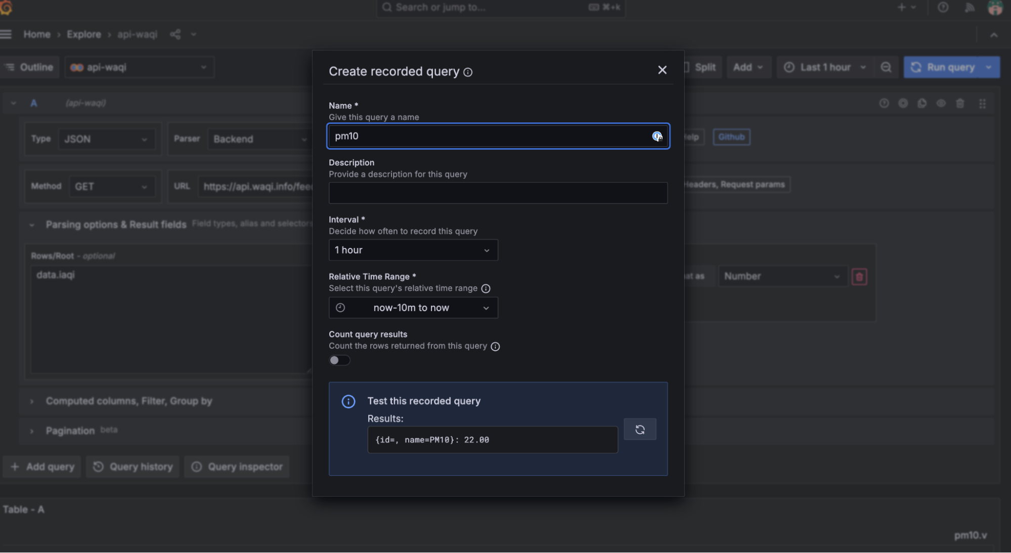 Create recorded query menu