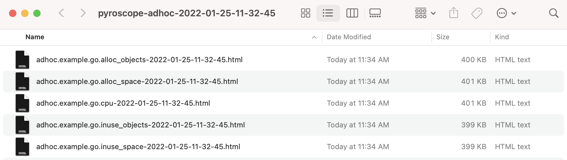 Folder with HTML files for flame graphs in Grafana Pyroscope