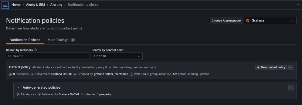 A screenshot of the default notification policy.