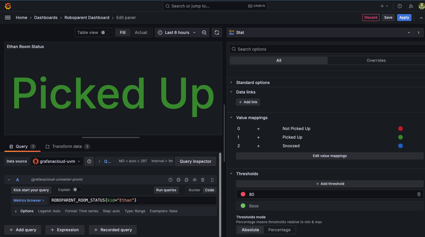 A screenshot showing value mappings for stat panels.