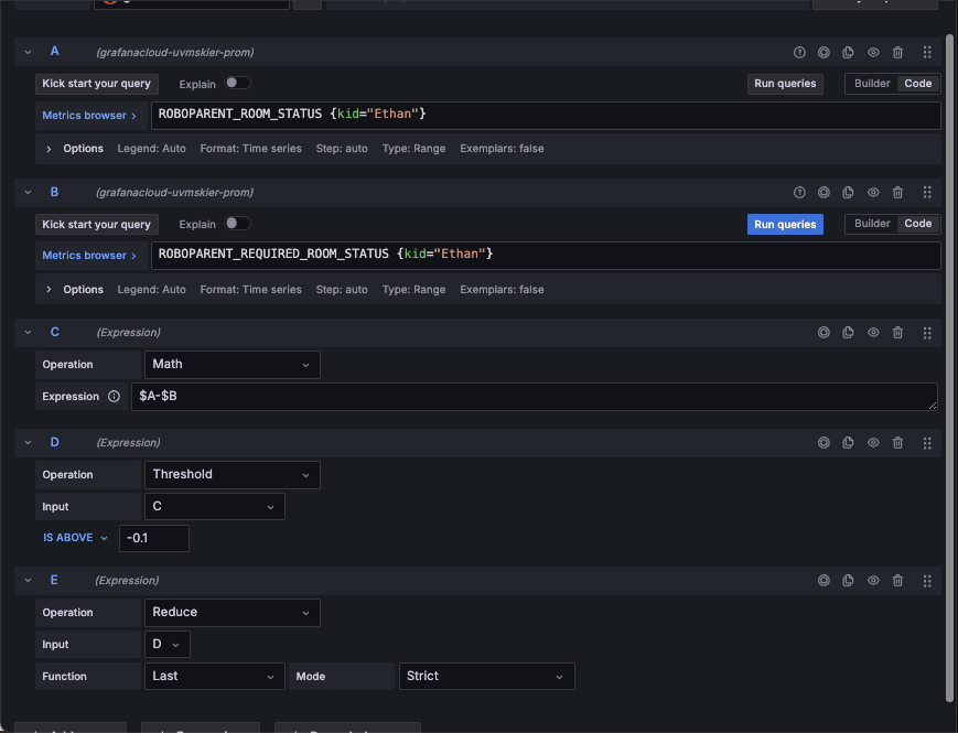 A screenshot of roboparenting metrics.