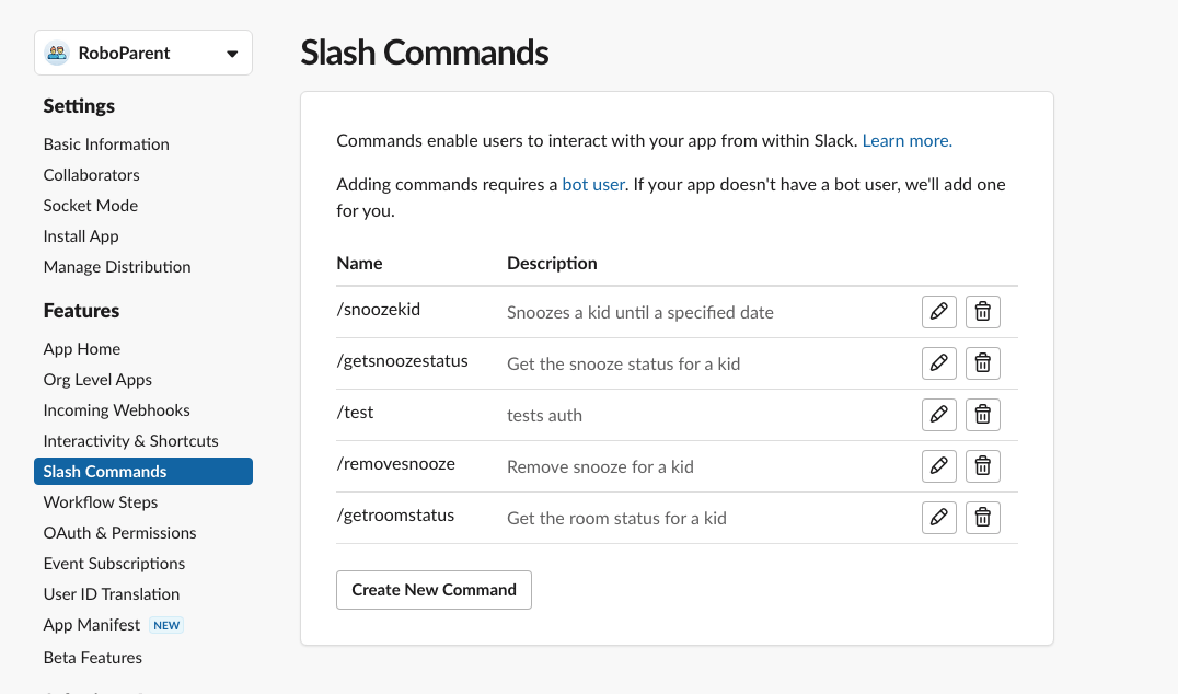 A screnshot of Slash commands documentation for Slack.