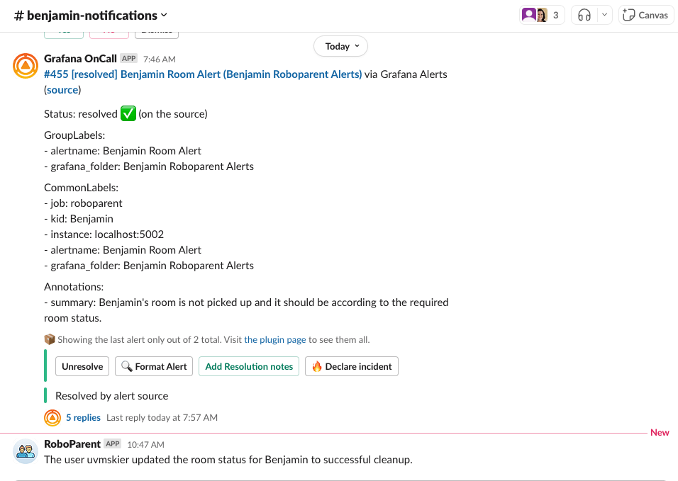 A screenshot of the OnCall alert in Slack.