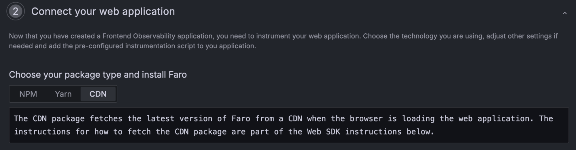 A screenhot showing the selection of the CDN package type.
