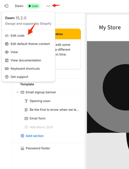 A screenshot of the Edit code option in Spotify.