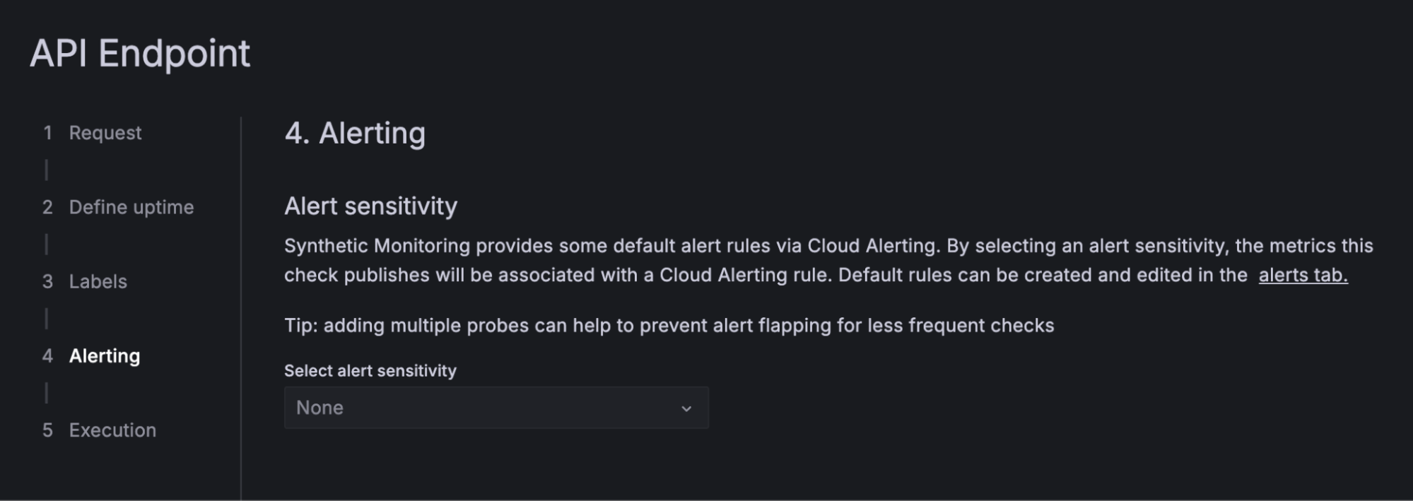 A screenshot showing the Alert sensitivity selection page.