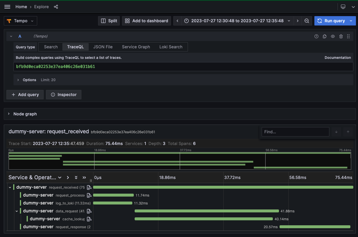 Trace view A screenshot of Trace view
