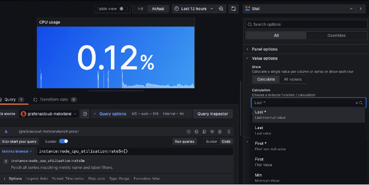 How to easily retrieve values from a range in Grafana using a stat panel