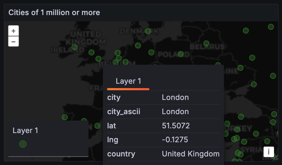 A screenshot of a new geomap filtered by city size.