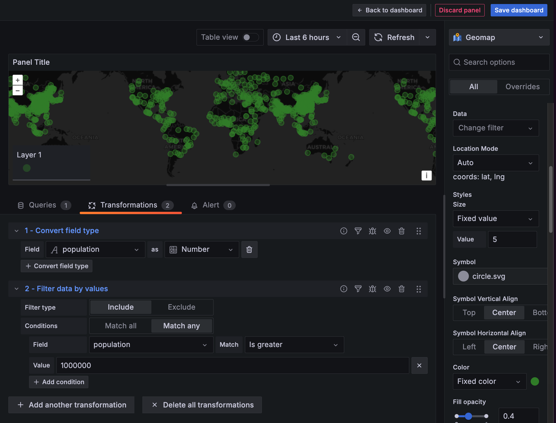 A screenshot of the geomap with both transformations applied.