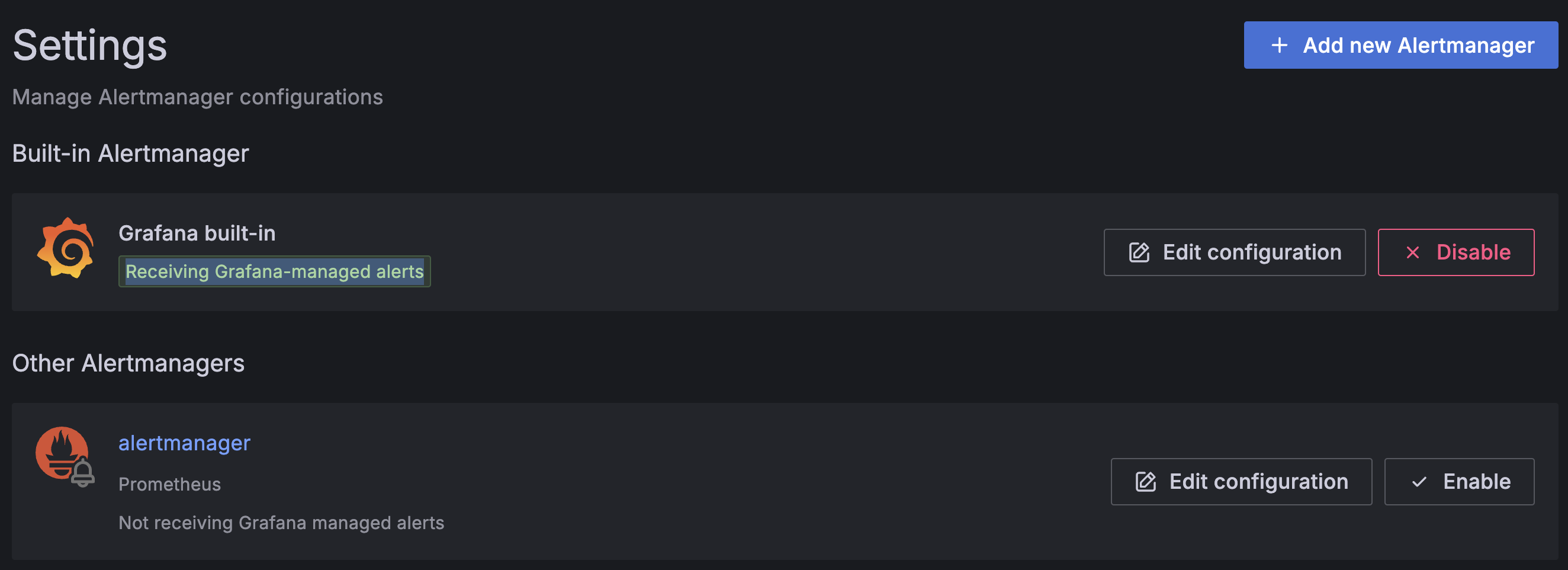 Grafana Alerting Settings page