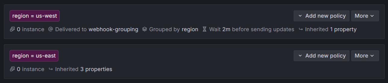 Two nested notification policies to route and group alert notifications