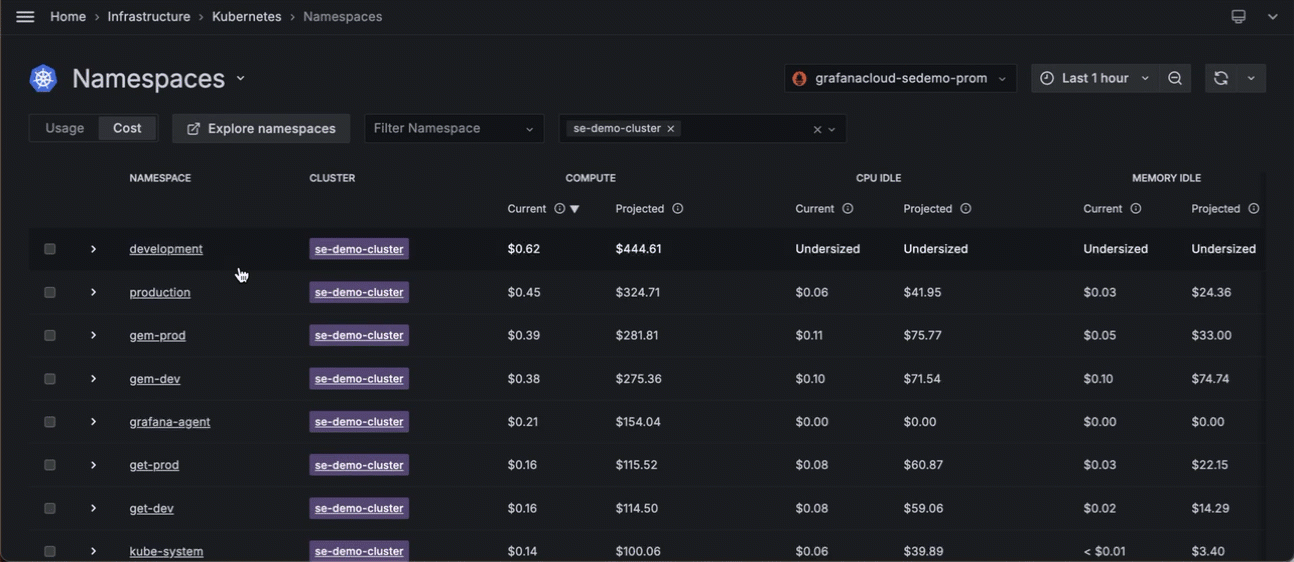 Scrolling to the list of workloads in the Pod to find the one with the highest cost Scrolling to the list of workloads in the Pod to find the one with the highest cost