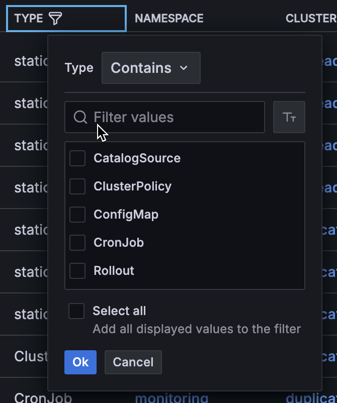 Filtering for workload type