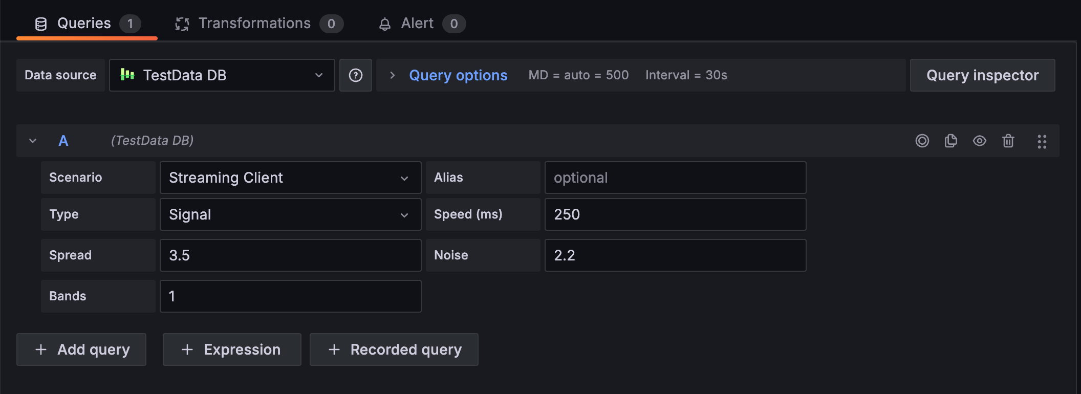 The Query tab of the panel editor