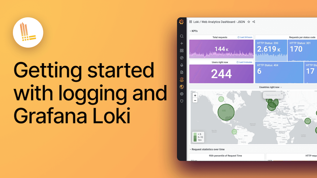 The title card for the Getting started with Loki webinar, including the title of the webinar.