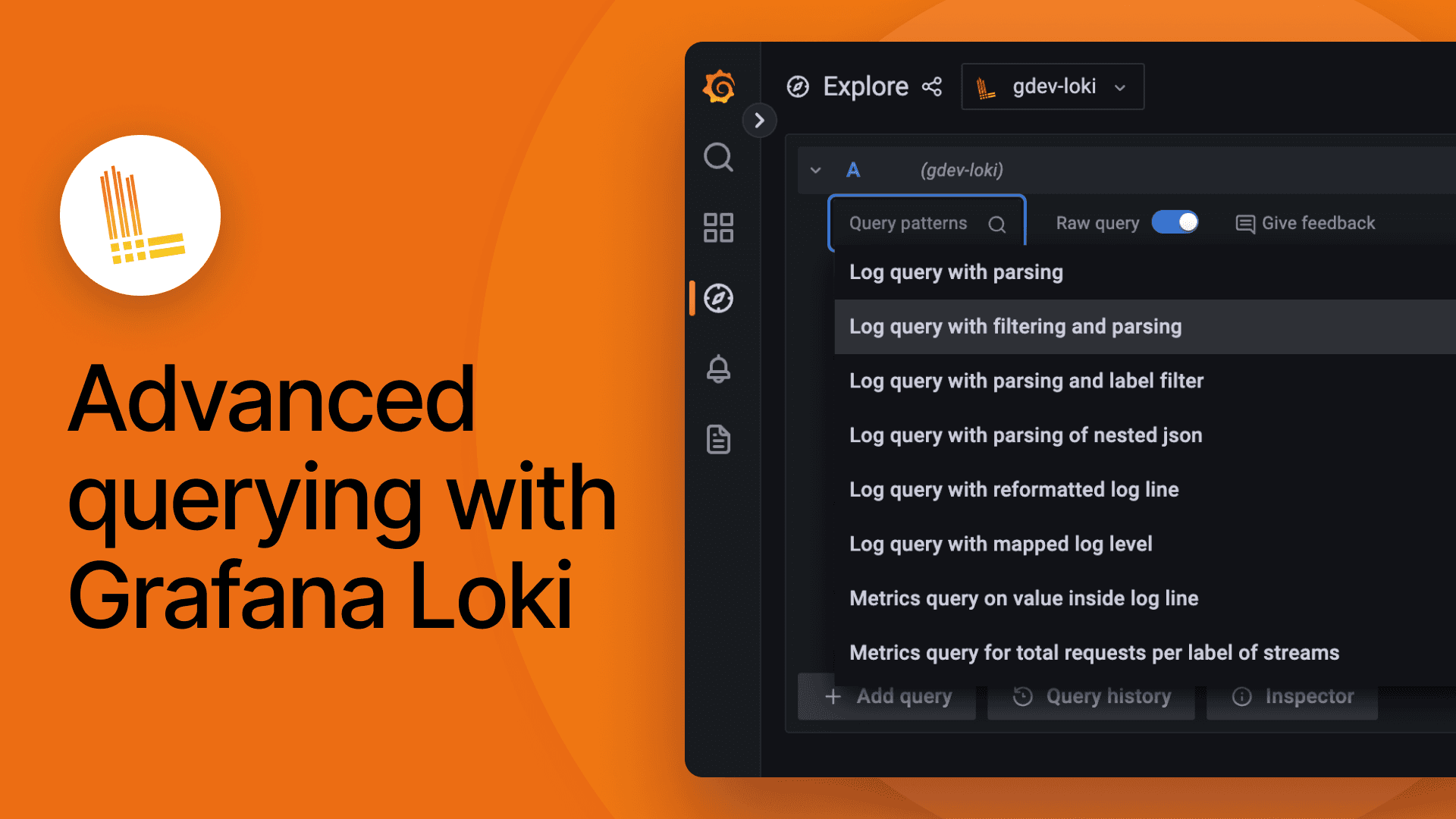 The title card for the Advanced querying with Grafana Loki webinar, including the title of the webinar.
