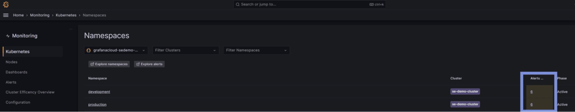 Screenshot of Grafana Cloud UI highlighting new alert group firing alerts.