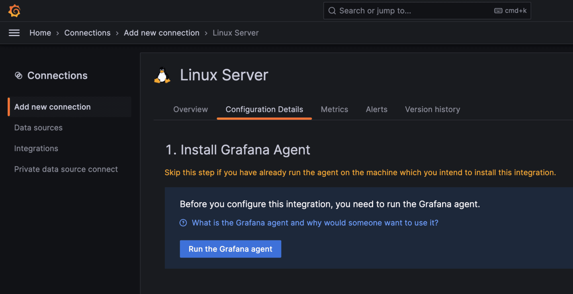 A screenshot of the Configuration Details page for Linux Server