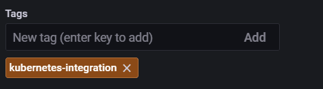 Screenshot of UI showing added tag in Grafana Cloud