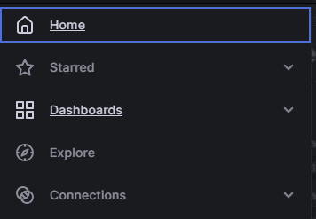 Screenshot of navigation in Grafana Cloud