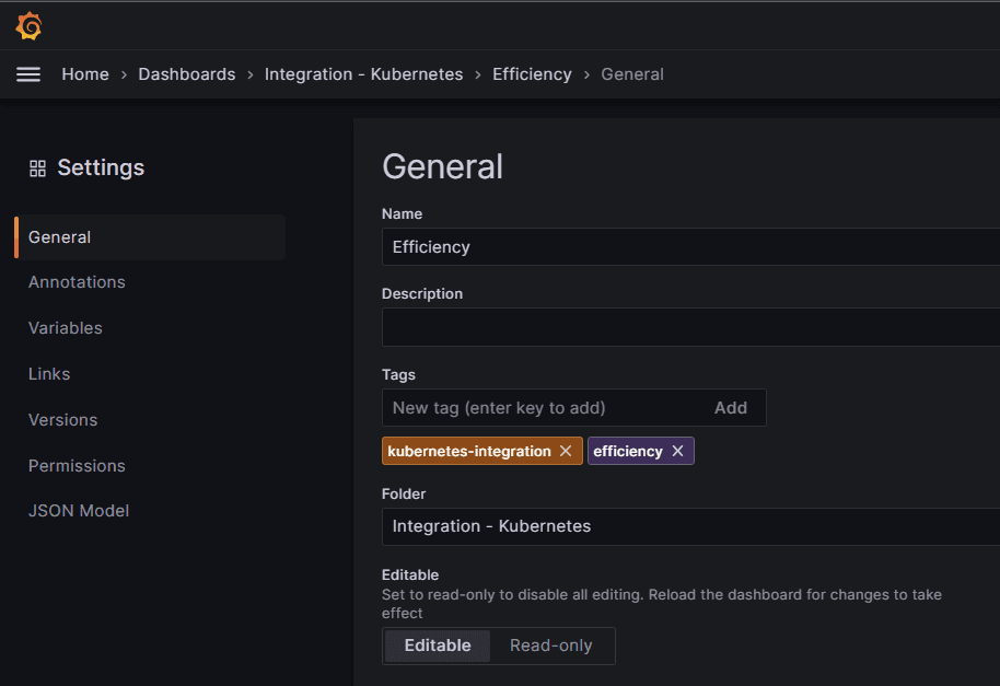 Screenshot of dashboards UI in Grafana Cloud