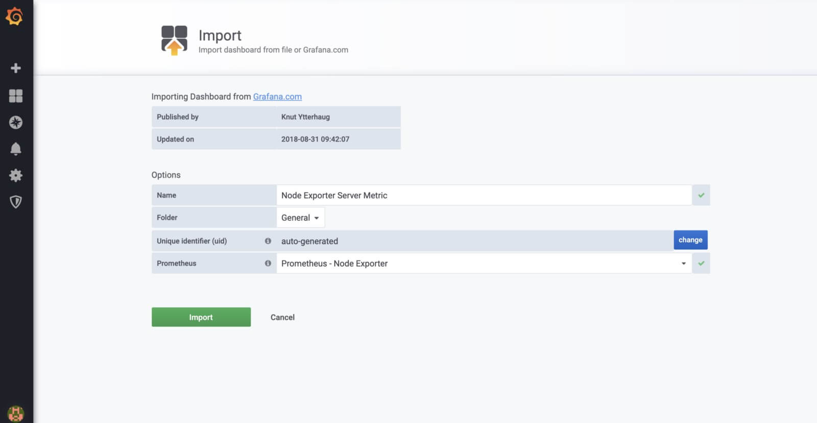 Import the Node Exporter Server Metrics Dashboard Import the Node Exporter Server Metrics Dashboard
