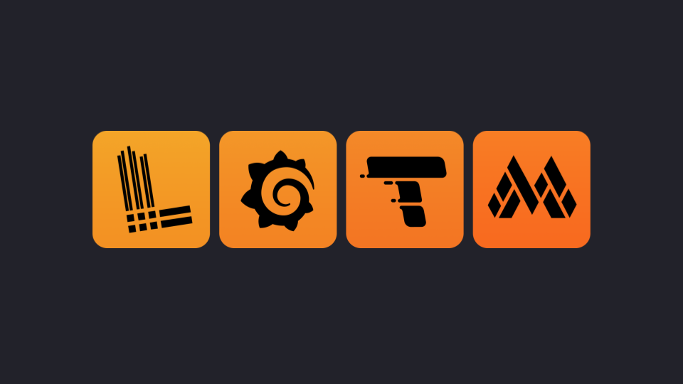 Graphic showing Loki, Grafana, Tempo, Mimir logos for the Grafana LGTM stack