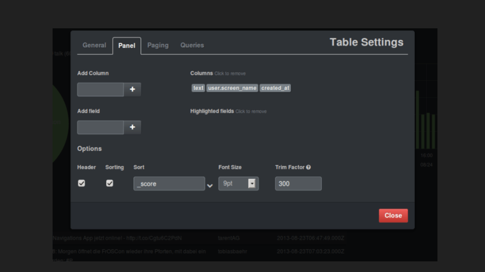 Kibana Table Settings Kibana Table Settings