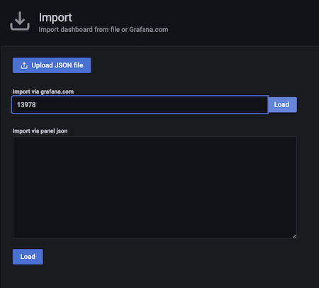 Upload button to import node exporter dashboard to Grafana Cloud Upload button to import node exporter dashboard to Grafana Cloud