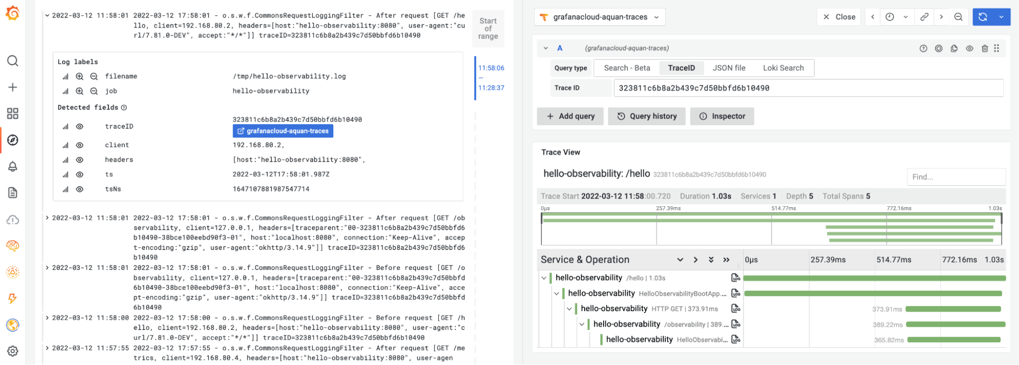 Spring Boot application in Grafana Cloud: UI for correlating logs and traces Spring Boot application in Grafana Cloud: UI for correlating logs and traces