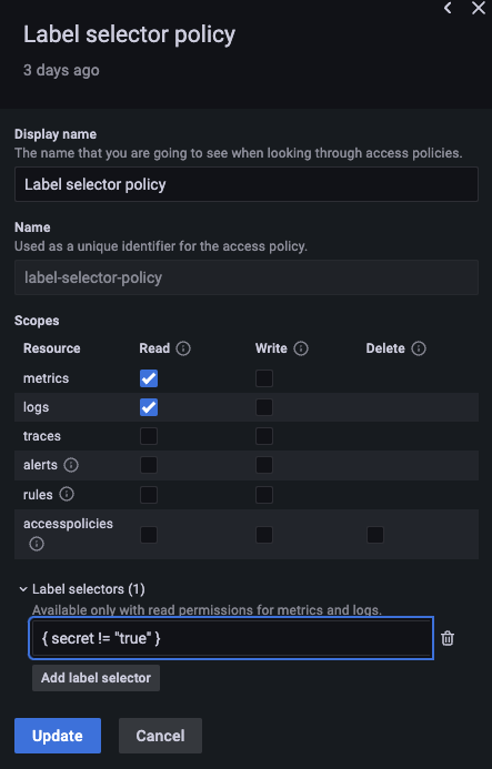 Use labels to filter for not secret Use labels to filter for not secret